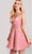 Ellie Wilde EW22023S - Satin V-Neck Homecoming Dress Cocktail Dresses 00 / Pink/Gold