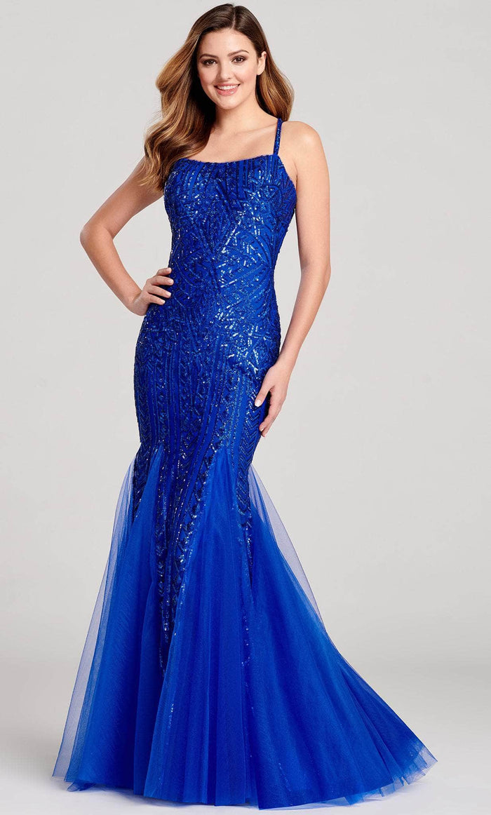 Ellie Wilde EW22033 - Tulle Trumpet Sequined Gown Prom Dresses 00 / Royal Blue