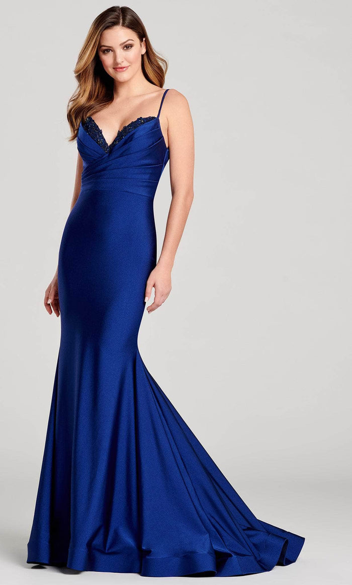 Ellie Wilde EW22051 - Pleated Top Luxurious Mermaid Gown Evening Dresses 00 / Navy