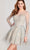 Ellie Wilde EW22062S - Long Sleeve Illusion Homecoming Dress Homecoming Dresses 00 / Silver/Nude