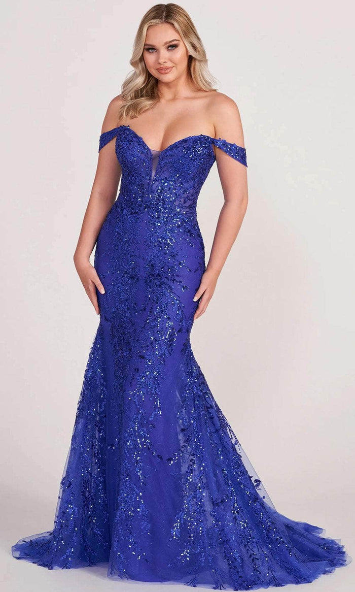 Ellie Wilde EW34007 - Off Shoulder Sequin Prom Dress Prom Dresses 00 / Royal Blue
