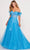 Ellie Wilde EW34013 - Feathered Off Shoulder A-line Gown Prom Dresses 00 / Ocean Blue