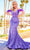 Ellie Wilde EW34017 - Feather trim V neckline Evening Dress Evening Dresses 00 / Purple