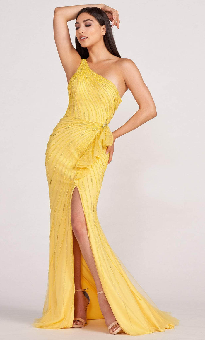 Ellie Wilde EW34019 - Beaded Asymmetric Evening Dress Evening Dresses 00 / Yellow