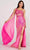 Ellie Wilde EW34020 - Asymmetric Sheer Bod Shiny Gown Prom Dresses 00 / Hot Pink