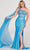 Ellie Wilde EW34020 - Asymmetric Sheer Bod Shiny Gown Prom Dresses 00 / Ocean Blue