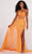 Ellie Wilde EW34020 - Asymmetric Sheer Bod Shiny Gown Prom Dresses 00 / Orange