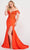 Ellie Wilde EW34028 - Feathered Off Shoulder Mermaid Prom Gown Prom Dresses 00 / Orange