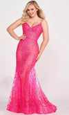 Ellie Wilde EW34030 - V-Neck Embroidered Evening Gown Evening Dresses 00 / Hot Pink2