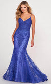 Ellie Wilde EW34030 - V-Neck Embroidered Evening Gown Evening Dresses 00 / Royal Blue7