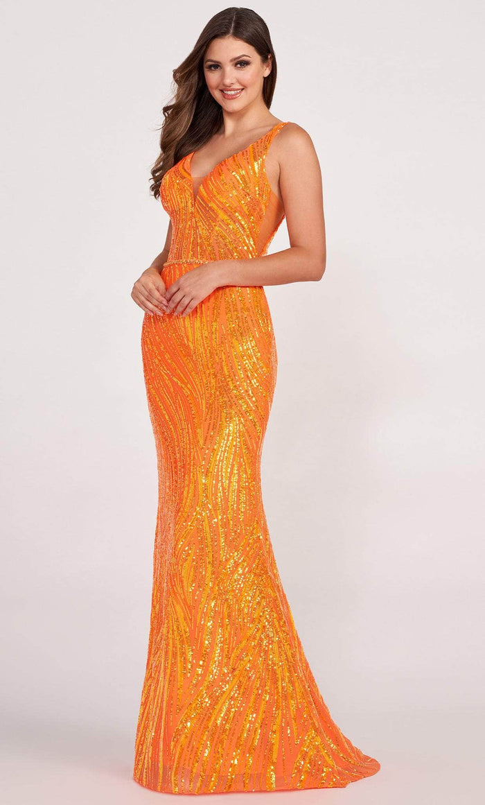 Ellie Wilde EW34037 - Sequined V-Neck Evening Gown Evening Dresses 00 / Orange