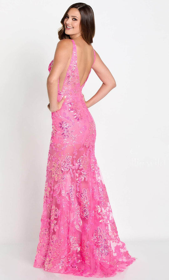 Ellie Wilde EW34040 - Plunging Floral Sequined Trumpet Dress