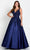 Ellie Wilde EW34050 - Applique Satin A-Line Prom Dress Prom Dresses 00 / Navy
