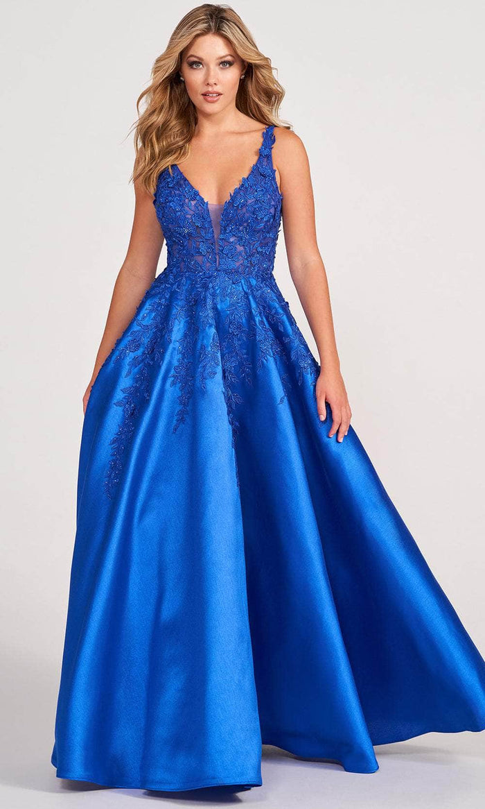 Ellie Wilde EW34050 - Applique Satin A-Line Prom Dress Prom Dresses 00 / Royal Blue