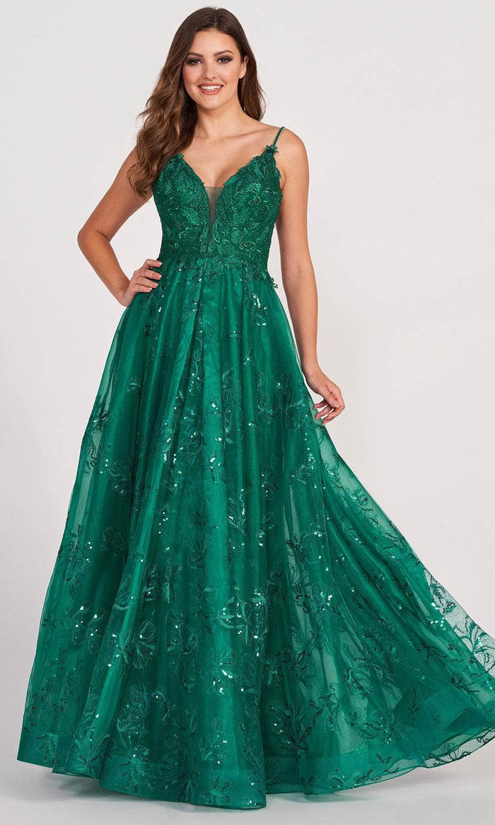 Ellie Wilde EW34051 - Embroidered Lace A-Line Prom Dress Prom Dresses 00 / Emerald