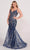Ellie Wilde EW34056 - Glittered V-Neck Mermaid Prom Gown In Blue