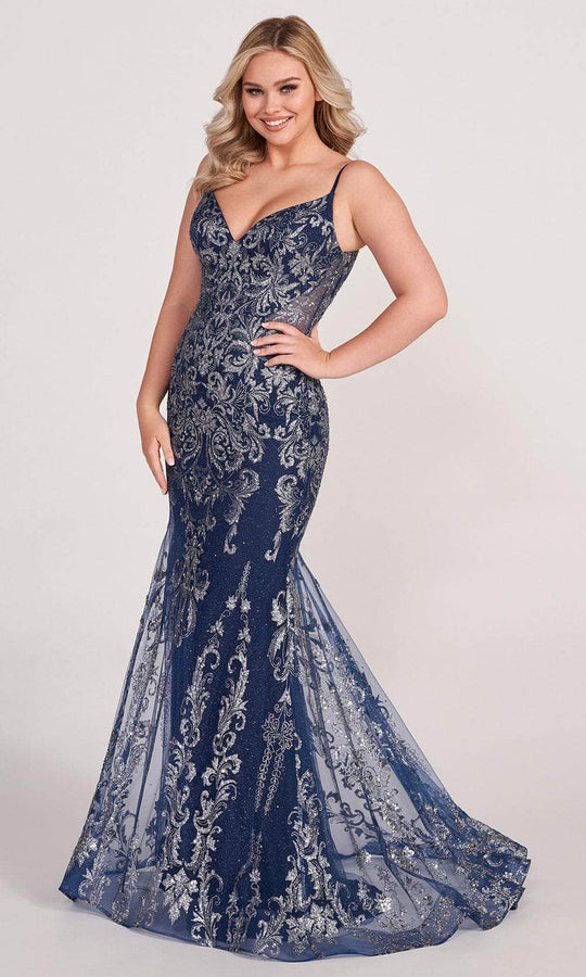Ellie Wilde EW34056 - Glittered V-Neck Mermaid Prom Gown