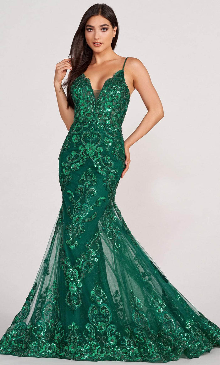 Ellie Wilde EW34059 - Embellished V-Neck Evening Gown 00 / Emerald