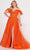 Ellie Wilde EW34066 - Crystal Feather Trim A line Prom Dress Prom Dresses 00 / Orange