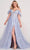 Ellie Wilde EW34066 - Crystal Feather Trim A line Prom Dress Prom Dresses 00 / Periwinkle