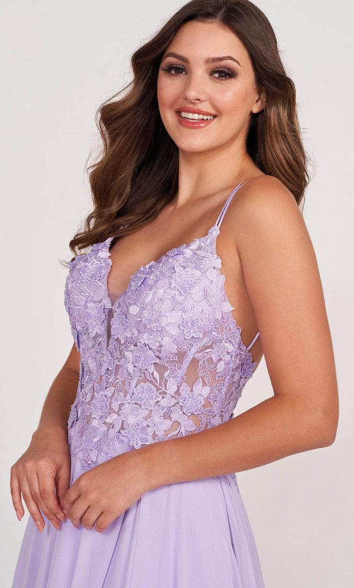 Ellie Wilde EW34078 - Sleeveless High A Slit A-Line Prom Dress Prom Dresses 00 / Lilac