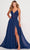 Ellie Wilde EW34078 - Sleeveless High A Slit A-Line Prom Dress Prom Dresses 00 / Navy