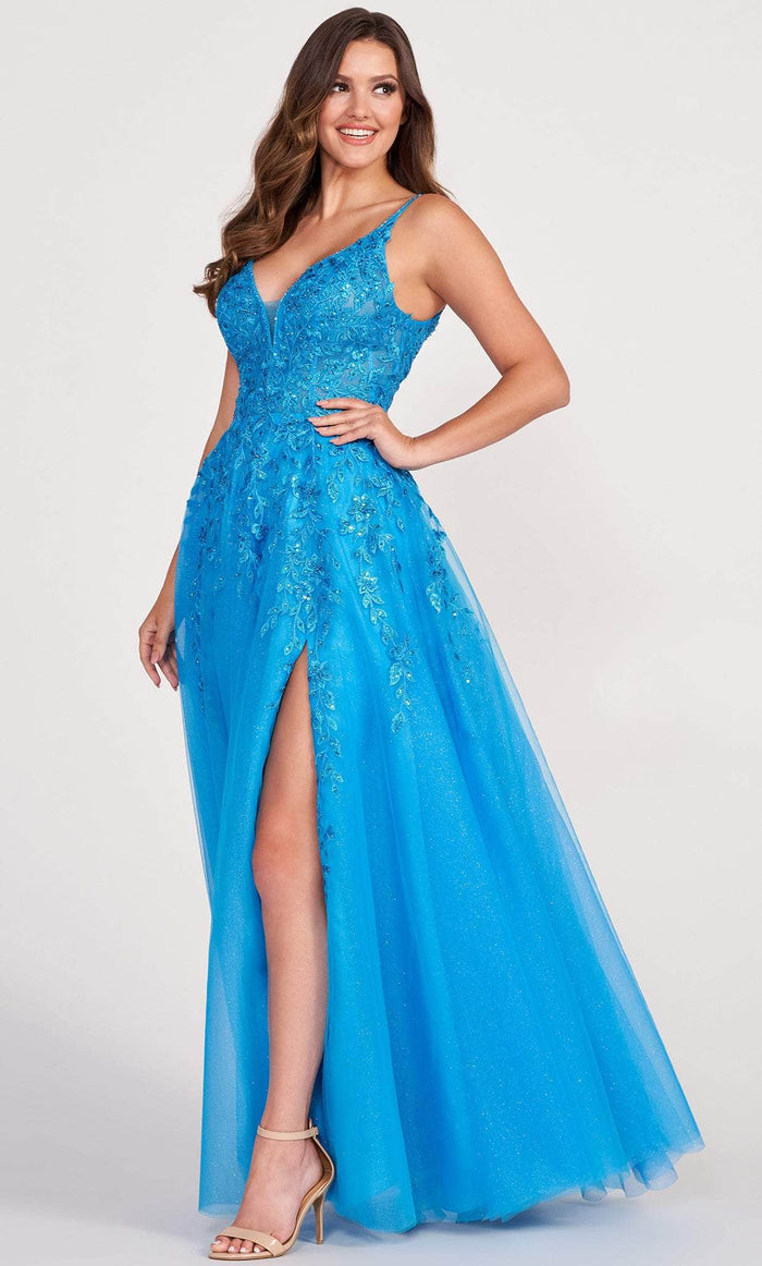 Ellie Wilde EW34089 - V-Back Embroidered Prom Gown Prom Dresses 00 / Ocean Blue