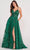 Ellie Wilde EW34102 - Deep Neck A-line Slit Gown Prom Dresses 00 / Emerald