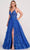 Ellie Wilde EW34102 - Deep Neck A-line Slit Gown Prom Dresses 00 / Royal Blue