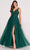 Ellie Wilde EW34103 - Lace Appliqued V-Neck Prom Gown Prom Dresses 00 / Emerald