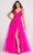 Ellie Wilde EW34103 - Lace Appliqued V-Neck Prom Gown Prom Dresses 00 / Hot Pink