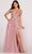 Ellie Wilde EW34103 - Lace Appliqued V-Neck Prom Gown Prom Dresses 00 / Rose Quartz