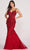 Ellie Wilde EW34114 - Floral Appliqued Trumpet Prom Dress Evening Dresses 00 / Ruby