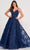 Ellie Wilde EW34119 - V Neck Sequined and Embroidered Dress Prom Dresses 00 / Navy