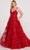 Ellie Wilde EW34119 - V Neck Sequined and Embroidered Dress Prom Dresses 00 / Wine