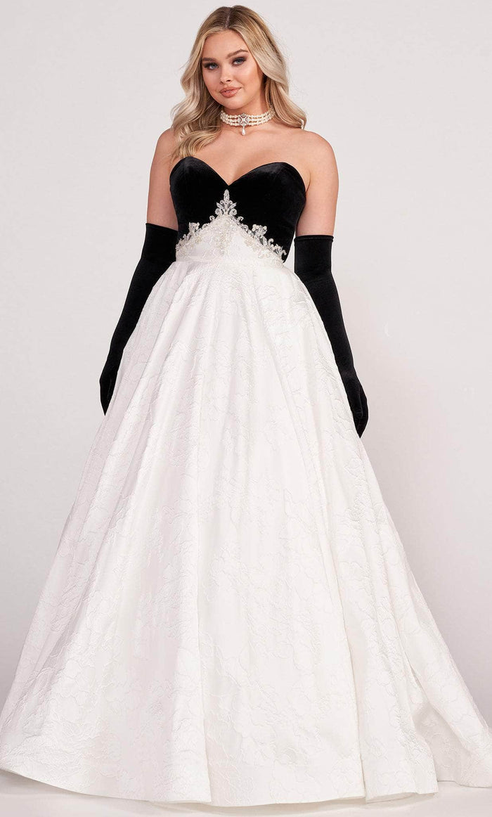 Ellie Wilde EW34133 - Sweetheart Velvet Evening Gown Evening Dresses 00 / Black/White