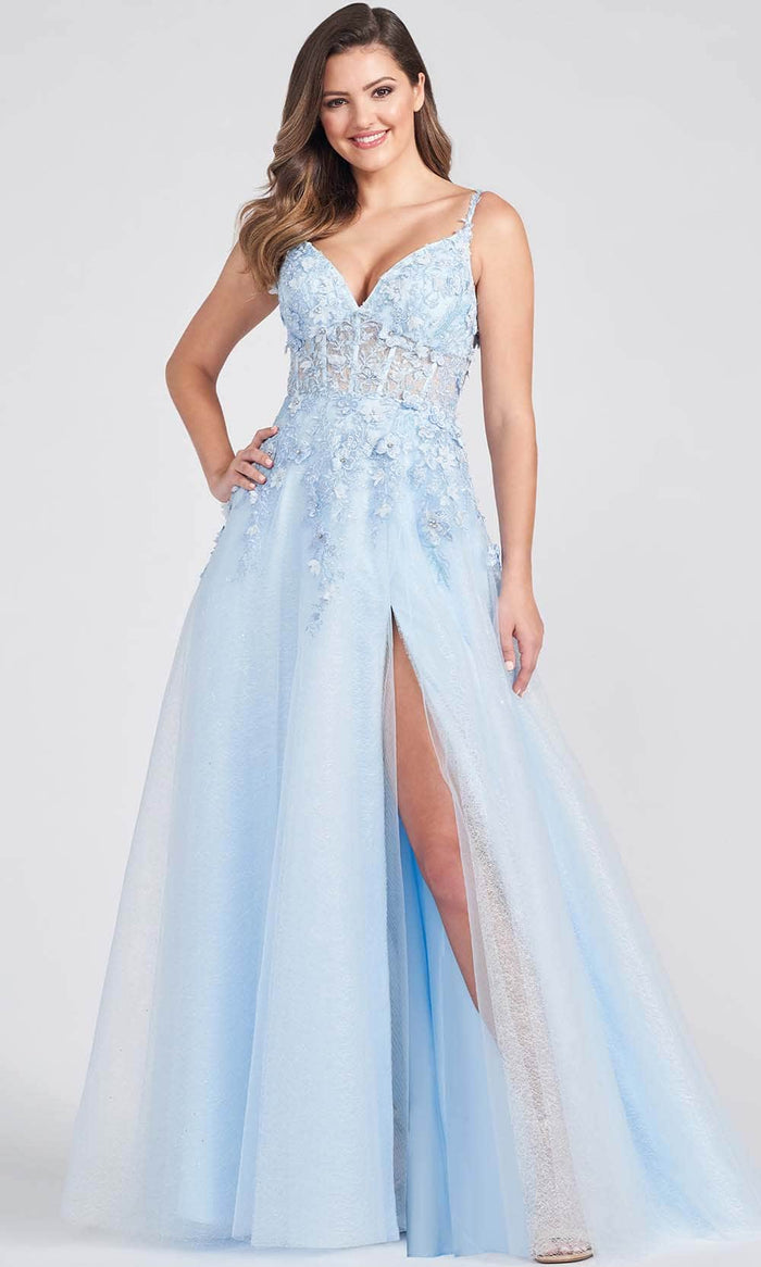 Ellie Wilde - Floral Lace A-Line Prom Dress EW122057 - 1 pc Light Blue In Size 22 Available CCSALE 22 / Light Blue