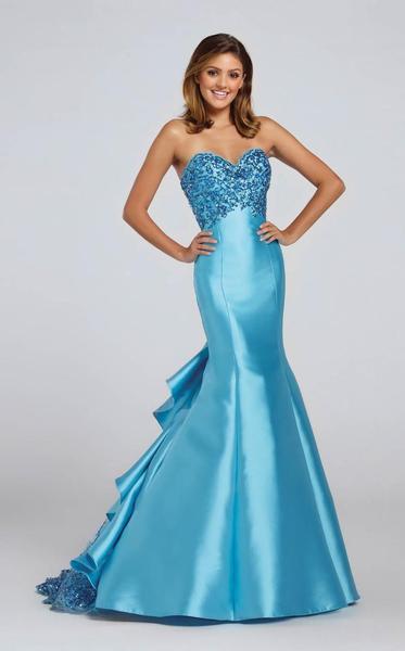 Ellie Wilde - Ruffle Back Long Mermaid Gown EW117060 - 1 pc Turquoise In Size 0 Available CCSALE 0 / Turquoise