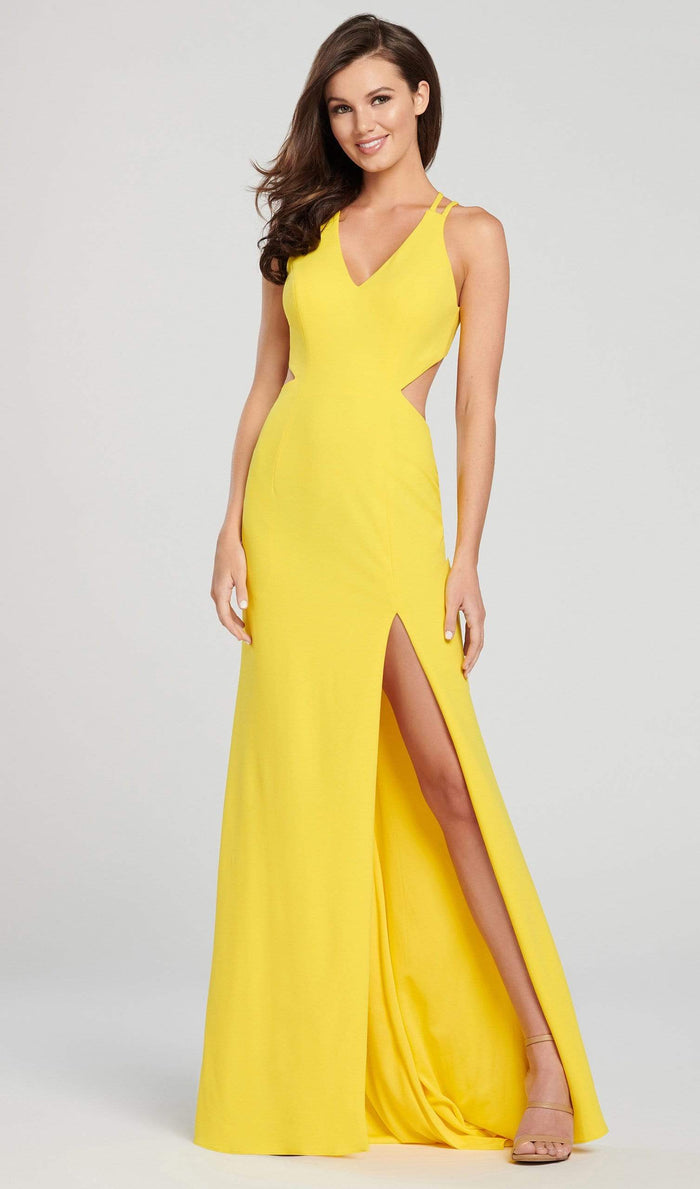 Ellie Wilde - Sexy Cutout Back Sleeveless V Neck Long Dress EW119159 - 1 pc Red In Size 6 and 1 pc Yellow in Size 4 Available CCSALE 4 / Yellow