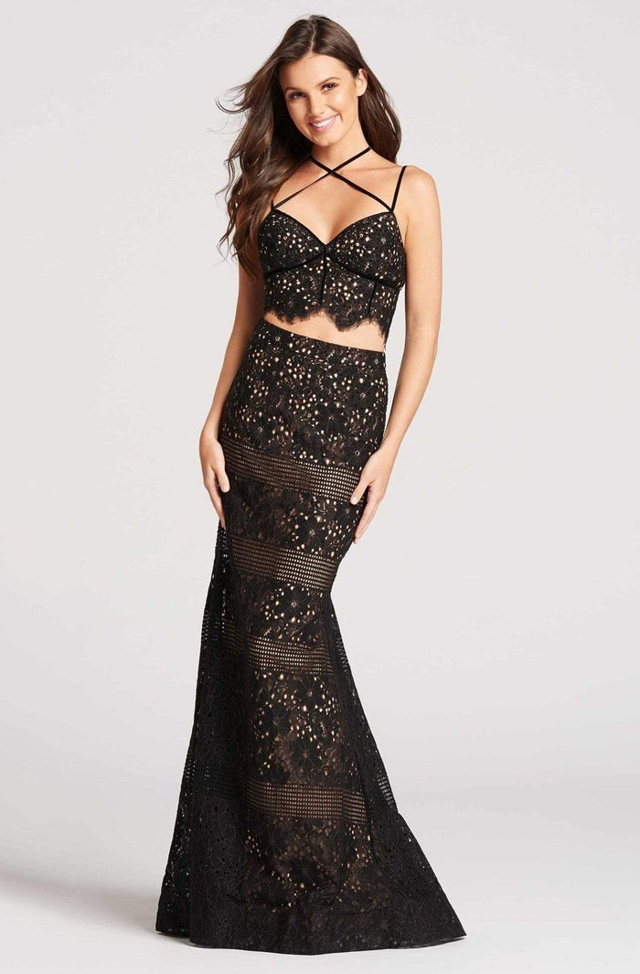 Ellie Wilde - Two Piece Crisscross Fitted Trumpet Gown EW118058 - 1 pc Black/Nude In Size 6 Available CCSALE 6 / Black/Nude