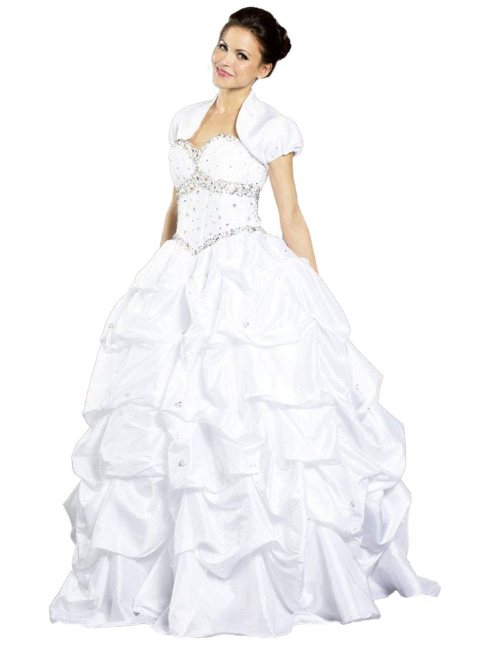 Embellished Ballgown with Puff Sleeve Bolero Dress XXS / White