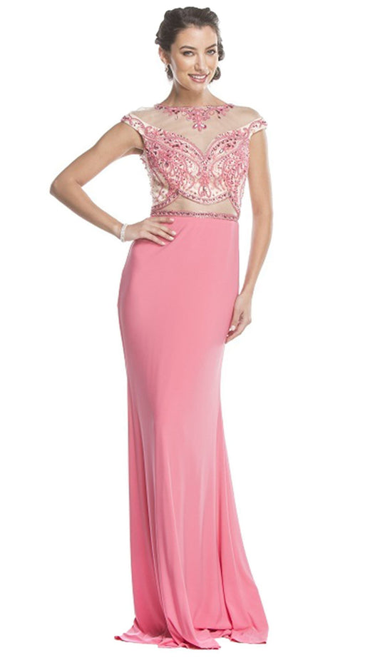 Embellished Cap Sleeve Fitted Prom Dress Dress