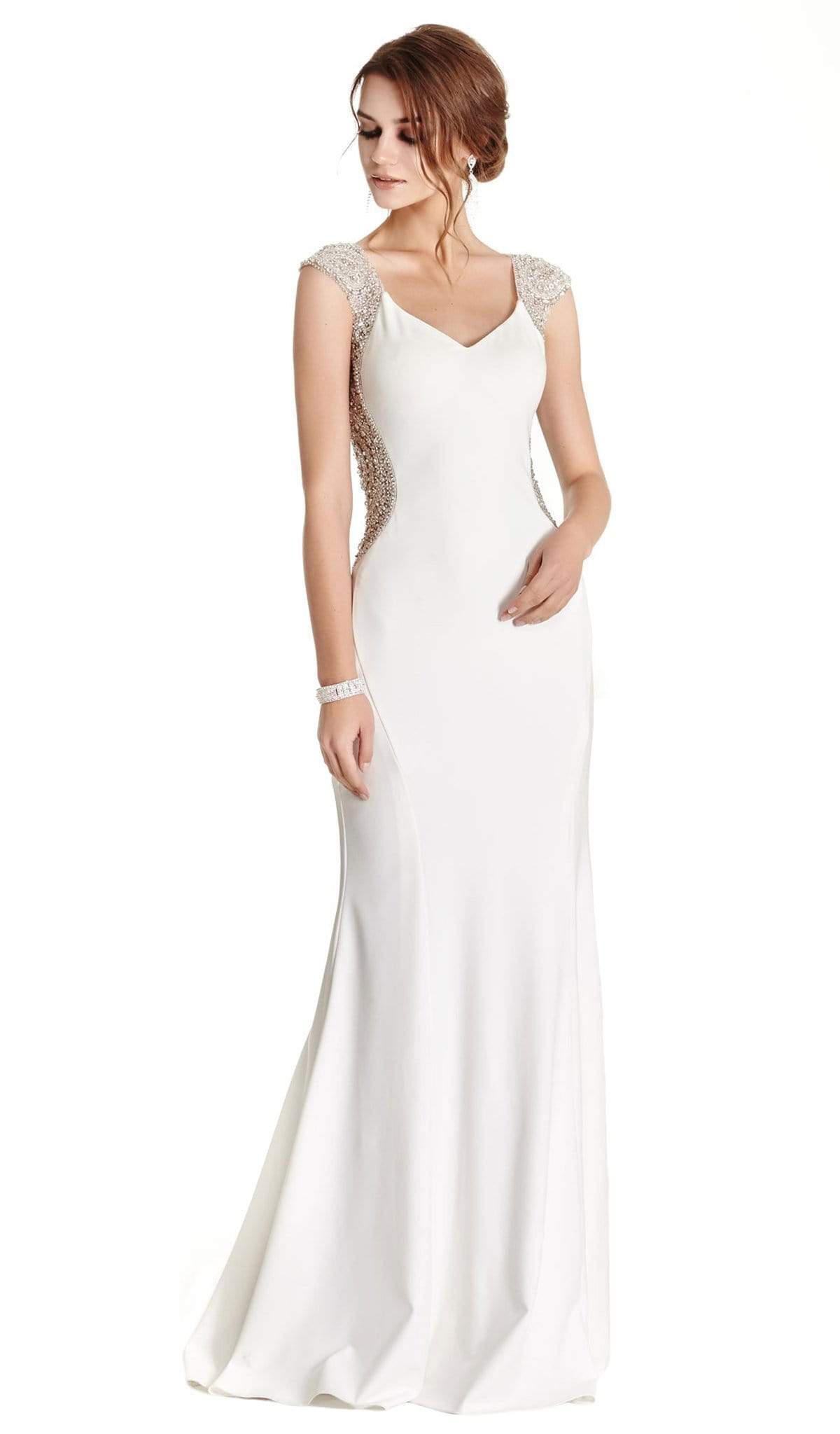 2022 Luxury Handmade Rhinestones Long Evening Dress Cap Sleeve – Sandra's  Bridal Collection