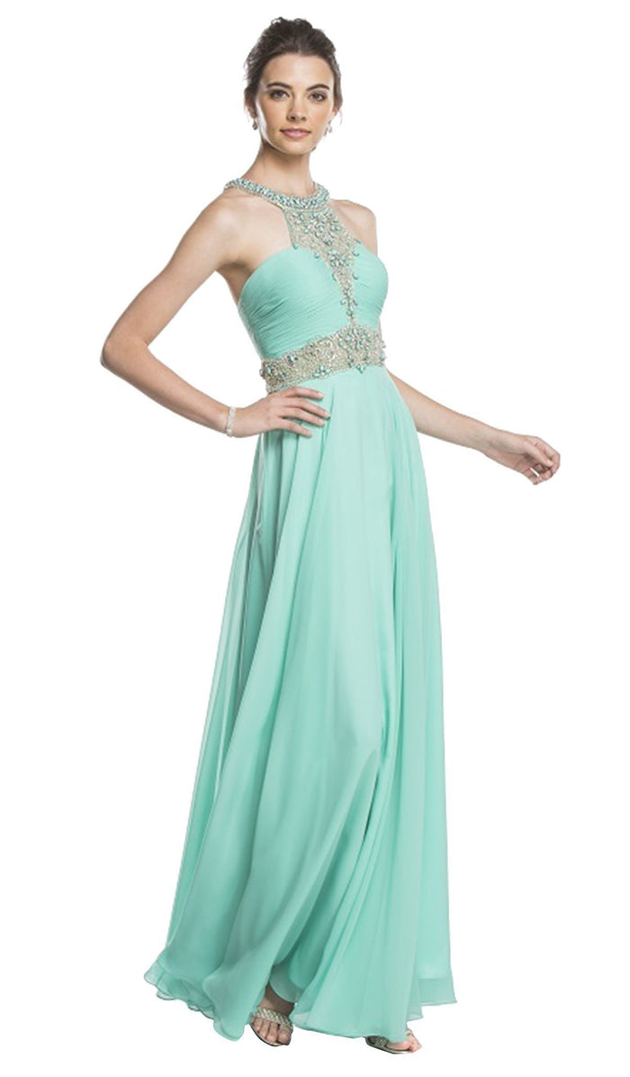 Embellished Halter Neck A-line Prom Dress Dress XXS / Mint