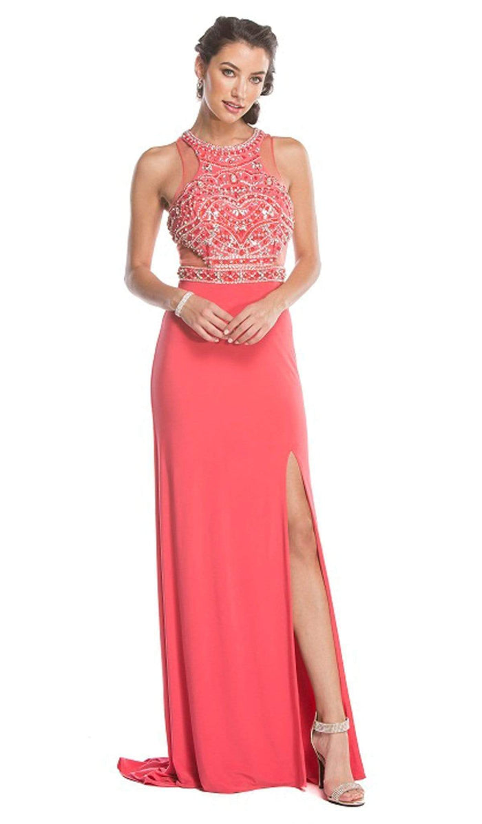 Embellished Halter-Prom Dress Prom Dresses XXS / Coral