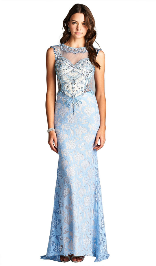 Aspeed Design - Embellished Illusion Bateau Evening Dress