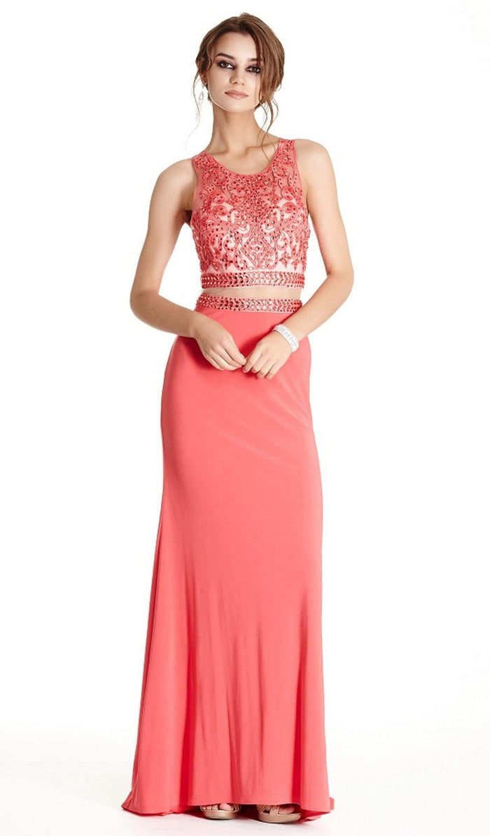Embellished Mock Two Piece Fitted Prom Dress Prom Dresses XXS / Coral