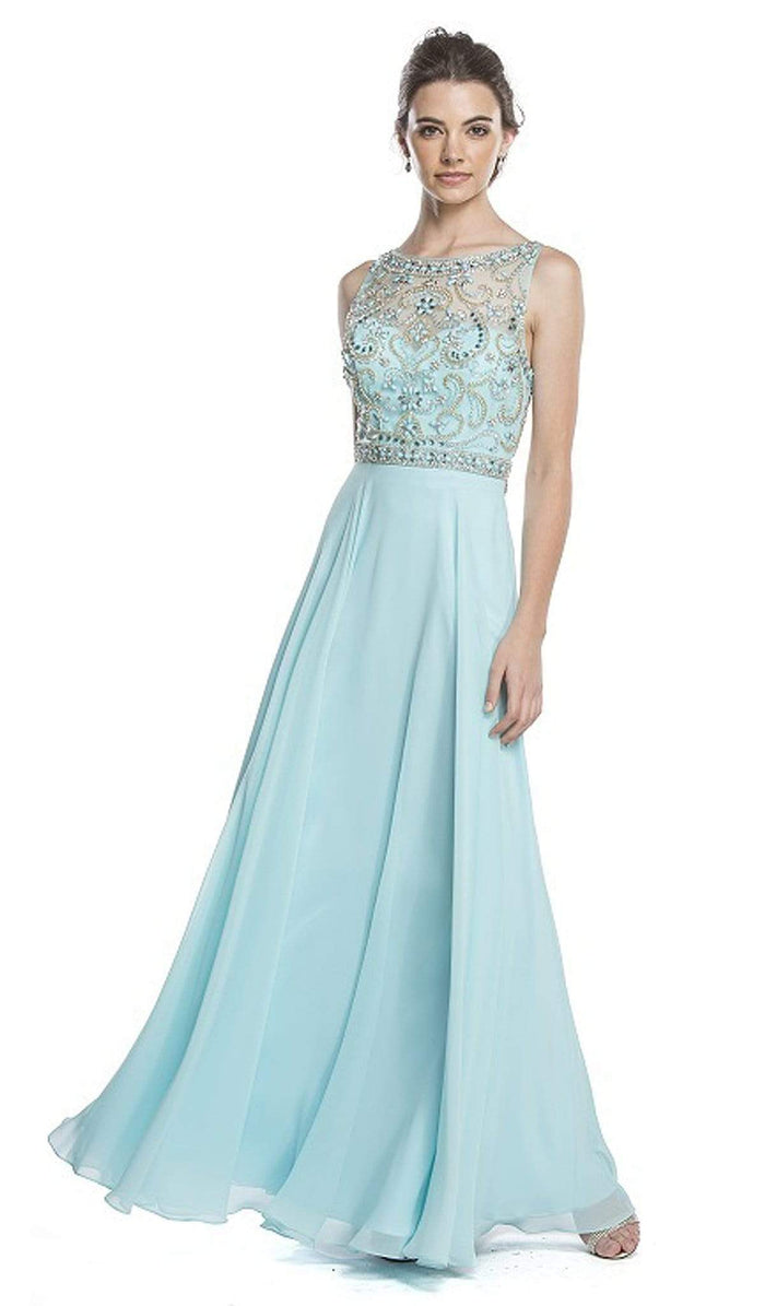 Embellished Sleeveless A-Line Evening Dress Dress XXS / Aqua