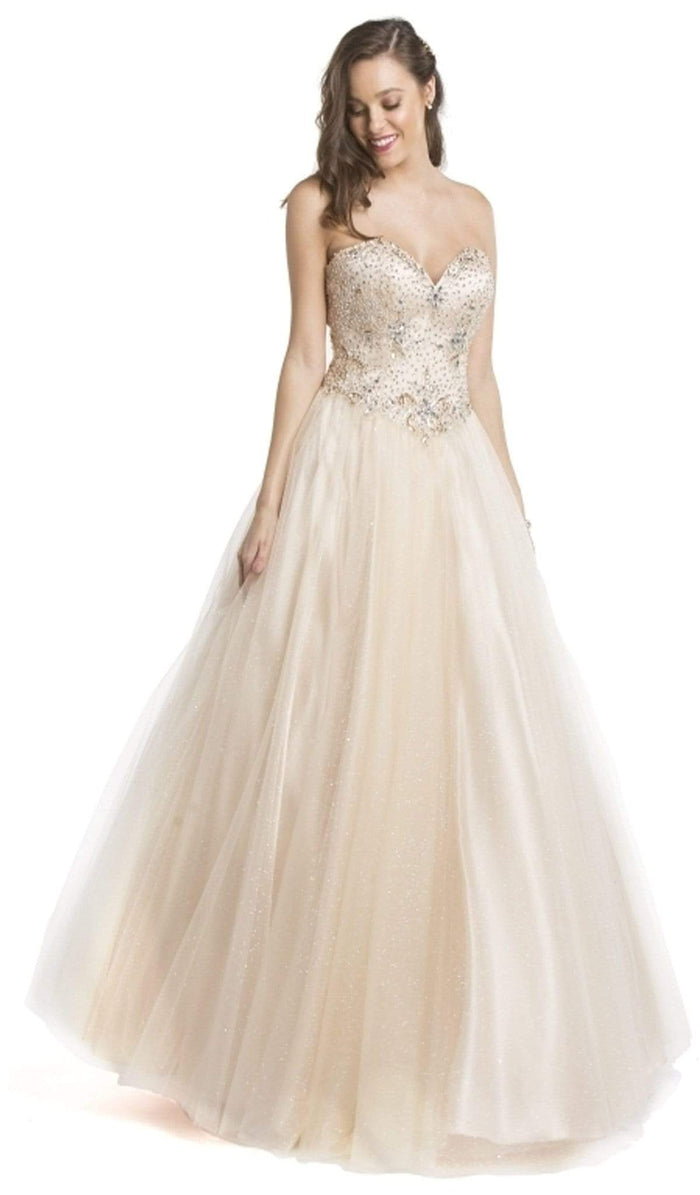 Embellished Sweetheart Neckline Evening Gown Ball Gowns XXS / Champagne