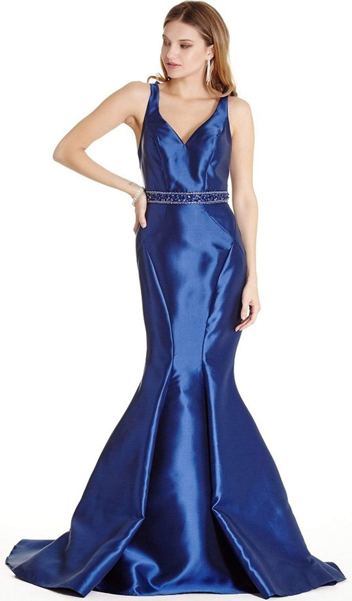 Embellished V-neck Mermaid Evening Dress Dress XXS / Navy